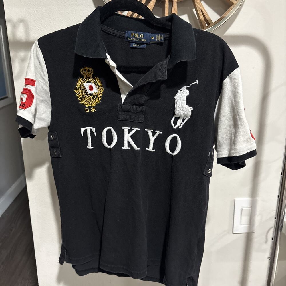 Authentic Polo Ralph Lauren Tokyo Custom Fit Polo Shirt Black/White/Red M B7